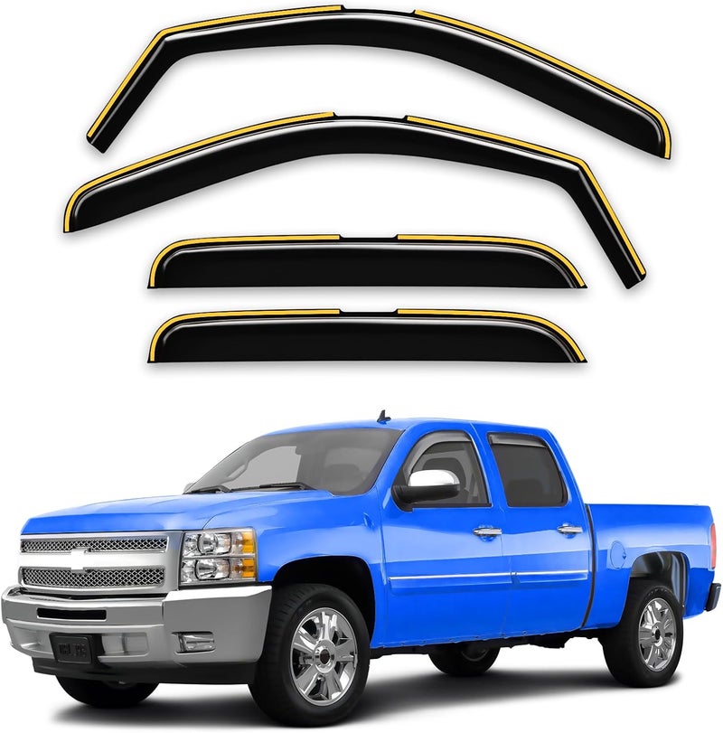 Breejoy in-Channel Window Rain Guards Fit for 2007-2013 Chevy Silverado/GMC Sierra Crew Cab Trucks, Extra Durable Visors Vent Visors Window Deflector Vent Shades Car Accessories-4ps - Image 1